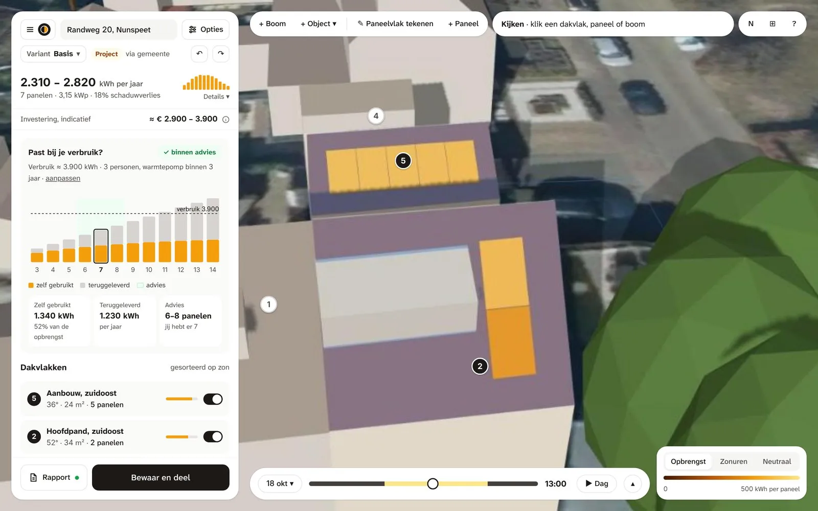 Solarscan: legplan in 3D met advies dat past bij het verbruik
