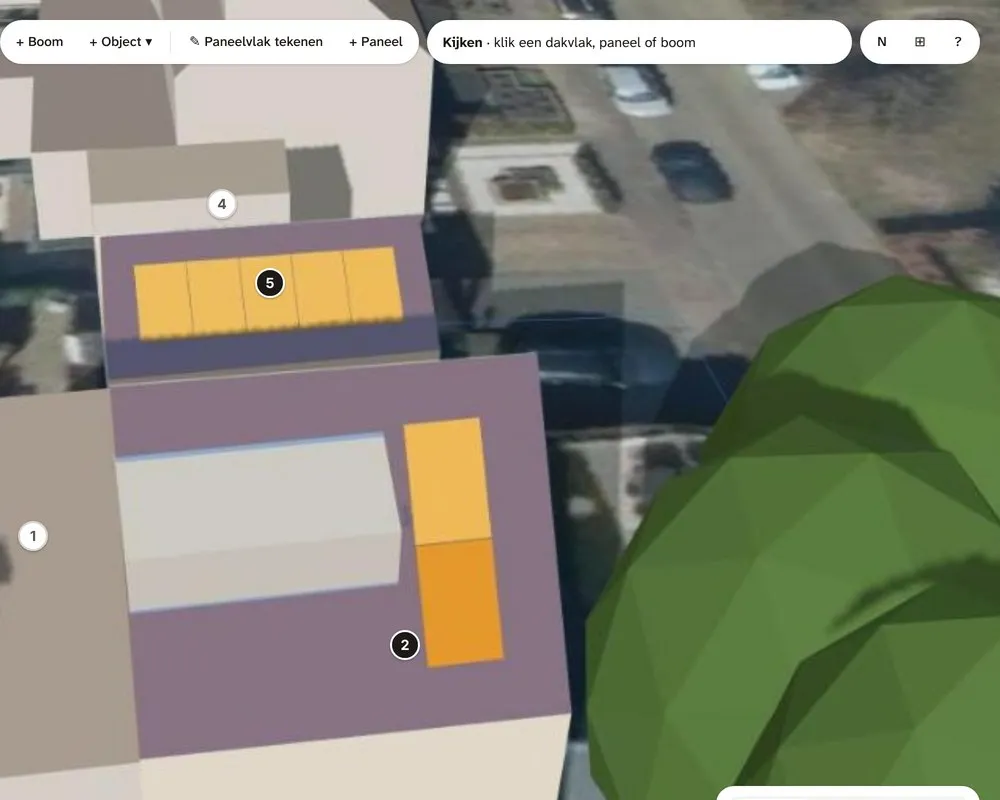 Het dak in 3D, met echte schaduw